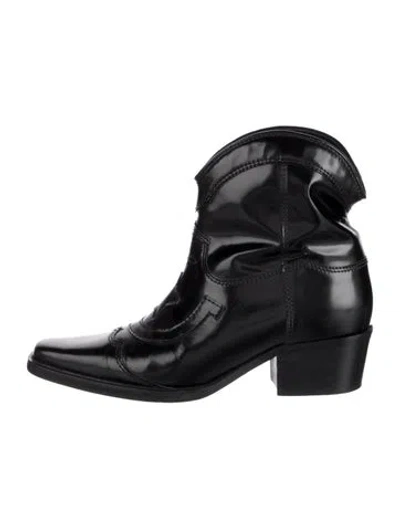 Pre-owned Ganni Leather Western Boots In Black