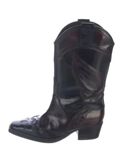 Pre-owned Ganni Leather Western Boots In Blue