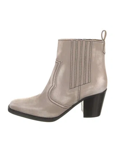 Pre-owned Ganni Leather Western Boots In Neutral