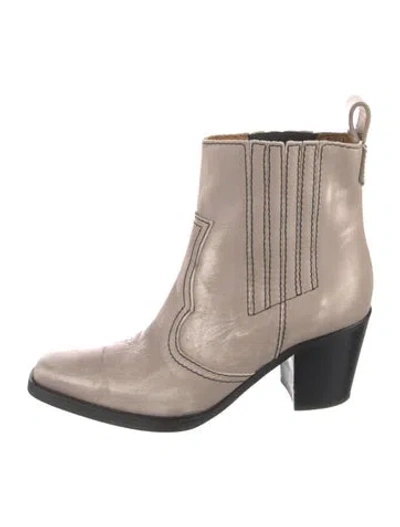 Pre-owned Ganni Leather Western Boots In Neutral