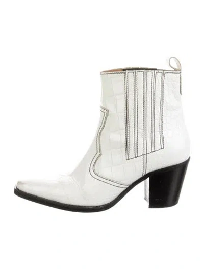 Pre-owned Ganni Leather Western Boots In White