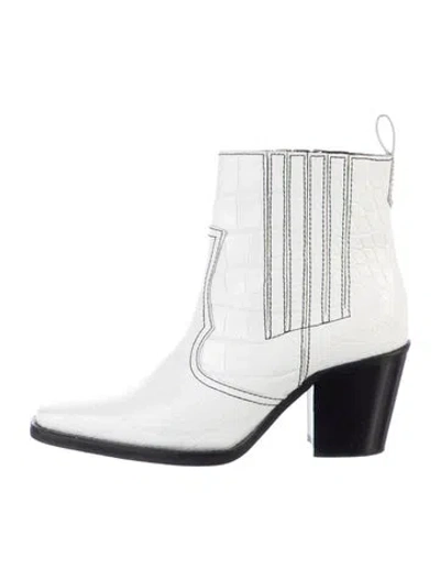 Pre-owned Ganni Leather Western Boots In White