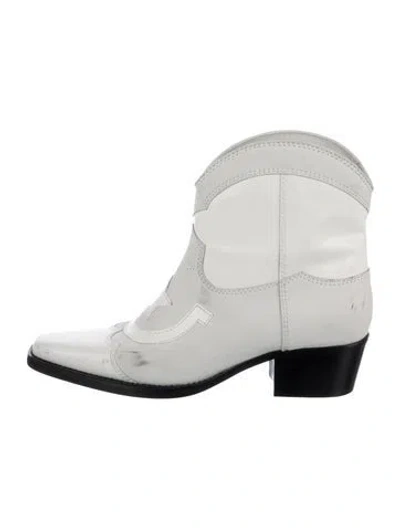 Pre-owned Ganni Leather Western Boots In White