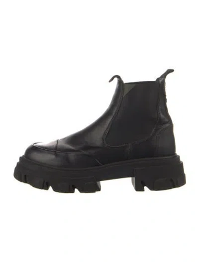 Pre-owned Ganni Leather Whipstitch Trim Chelsea Boots In Black