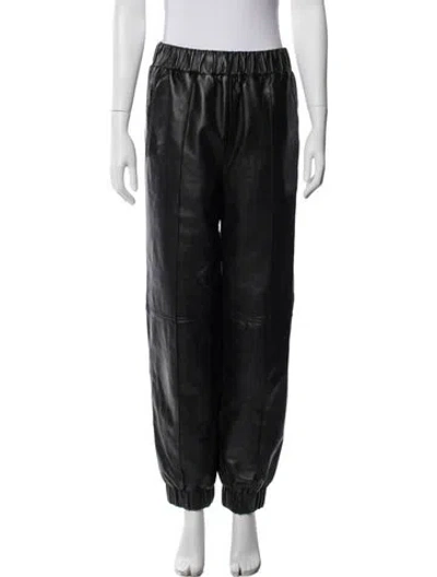 Pre-owned Ganni Leather Wide Leg Pants In Black