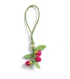 Ganni Leather-crochet Raspberry Bag Charm In Green
