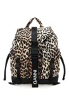Ganni Leopard Printed Drawstring Backpack In Multi