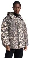 Ganni Leo Puffers Midi Style Down Jacket In Almond Milk