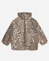Ganni Leopard Print Hooded Puffer Jacket In Beige