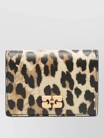 Ganni Leopard Animal Pattern Compact Leather Wallet