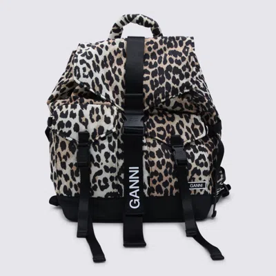 Ganni Leopard Backpack In Brown