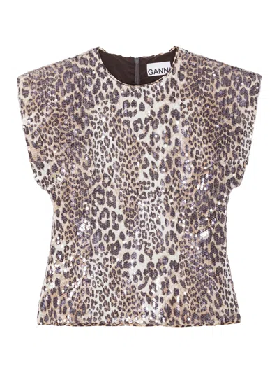 Ganni Leopard Blouse With Sequins