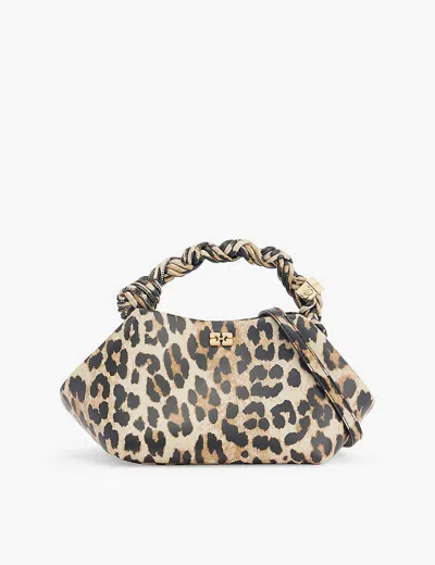 GANNI WOMENS BOU LEOPARD-PRINT RECYCLED-LEATHER TOP HANDLE BAG