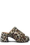 GANNI GANNI LEOPARD BUTTERFLY PLATFORM SATIN SANDALS