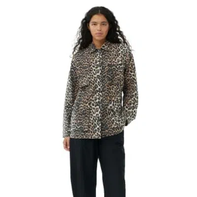 Ganni Leopard Canvas Jacket In Nude & Neutrals