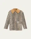 Ganni Long Sleeve Animal Print Jacket With Wide Collar In Almond Milk