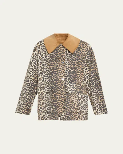 GANNI LEOPARD CANVAS MIDI JACKET