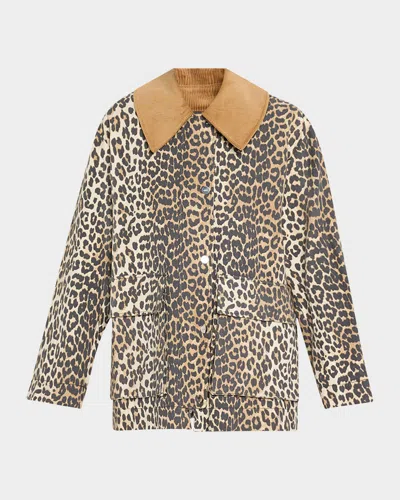 GANNI LEOPARD CANVAS MIDI JACKET