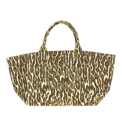 Ganni Leopard Canvas Xxl Tote Bag In Multicolor