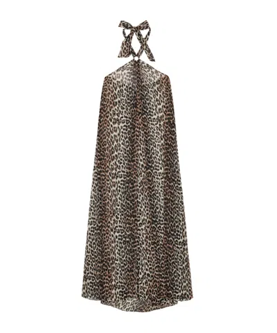 GANNI GANNI LEOPARD CHIFFON HALTERNECK DRESS