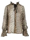 Ganni Leopard Print Chiffon Tie String Shirt In Brown