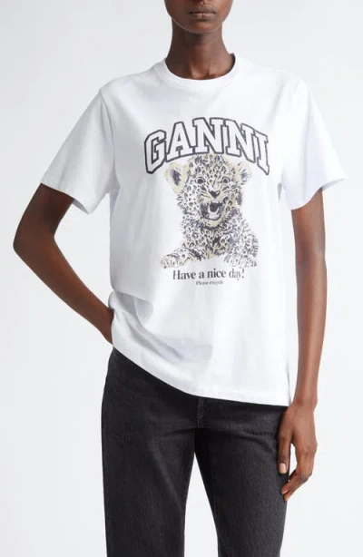 GANNI GANNI LEOPARD COTTON GRAPHIC T-SHIRT