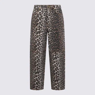 Ganni Leopard Cotton Jeans In White