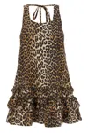Ganni Brown Leopard Cotton Poplin Mini Dress
