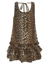 Ganni Leopard-print Ruffled Cotton Poplin Minidress In Brown