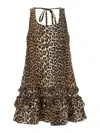 Ganni Brown Leopard Cotton Poplin Mini Dress