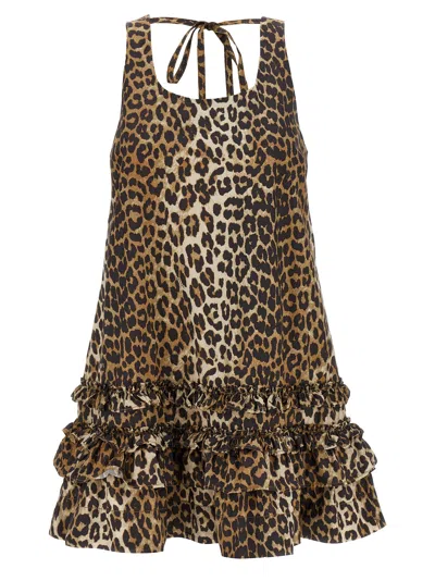 Ganni 'leopard Cotton Poplin Mini' Dress In Animal Print