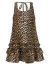 Ganni Leopard Cotton Poplin Mini Dress In Animal Print