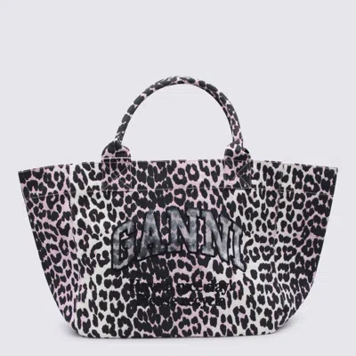 Ganni Leopard Cotton Tote In Pink