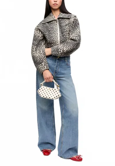 Ganni Leopard Cotton Tweed Jacket In Brown/beige In Multi