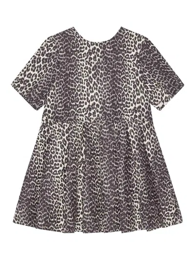 Ganni Leopard Cotton Tweed Mini Dress In Multicolour