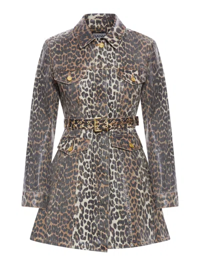 GANNI LEOPARD DENIM DRESS