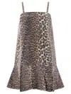 Ganni Leopard Print Denim Mini Dress In Gray