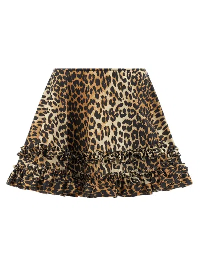 Ganni 'leopard Duchesse Nylon Mini Frill' Skirt In Animal Print
