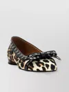 Ganni Multicolor Ballet Flats With Eyelets And All-over Leopard Print In Satin Woman