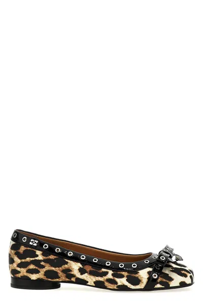 GANNI GANNI 'LEOPARD EYELETS BOW' BALLET FLATS