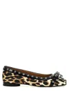 Ganni Eyelet Bow Leopard-print Satin Ballet Flats In Multicolor