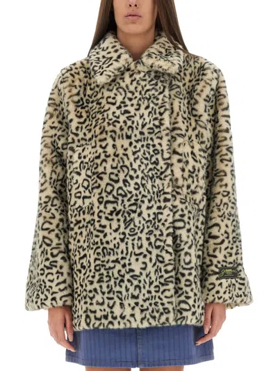 Ganni Leopard Faux Fur Jacket In Multicolor