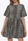 Ganni Leopard Flared Mini Dress In Multi