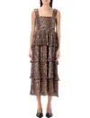 GANNI LEOPARD FLOUNCE LONG DRESS IN 100% RECYCLED POLYESTER FOR SS24