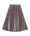 Ganni Leopard Print Foil Denim Midi Skirt In Racing Red