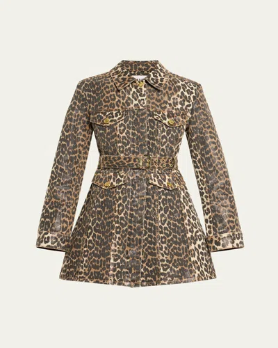 GANNI LEOPARD FOILED DENIM MINI DRESS