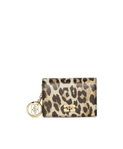 Ganni Leopard  Bou Card Holder With Flap In Brown