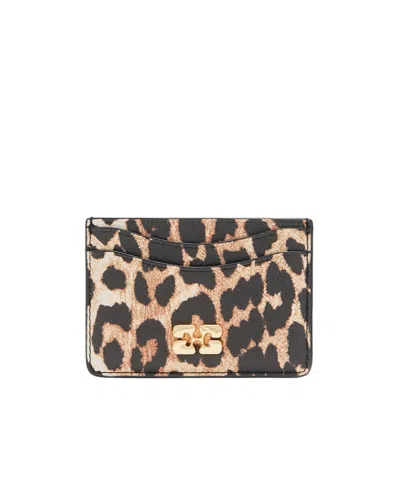Ganni Leopard Grained Bou Card Holder In Animal Print