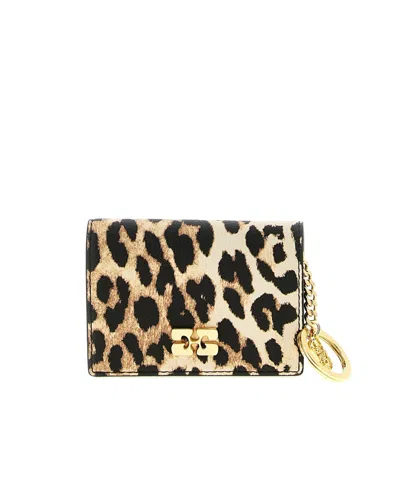Ganni Leopard Grained Bou Card Holder With Flap In Black
