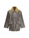Ganni Long Sleeve Animal Print Jacket With Wide Collar